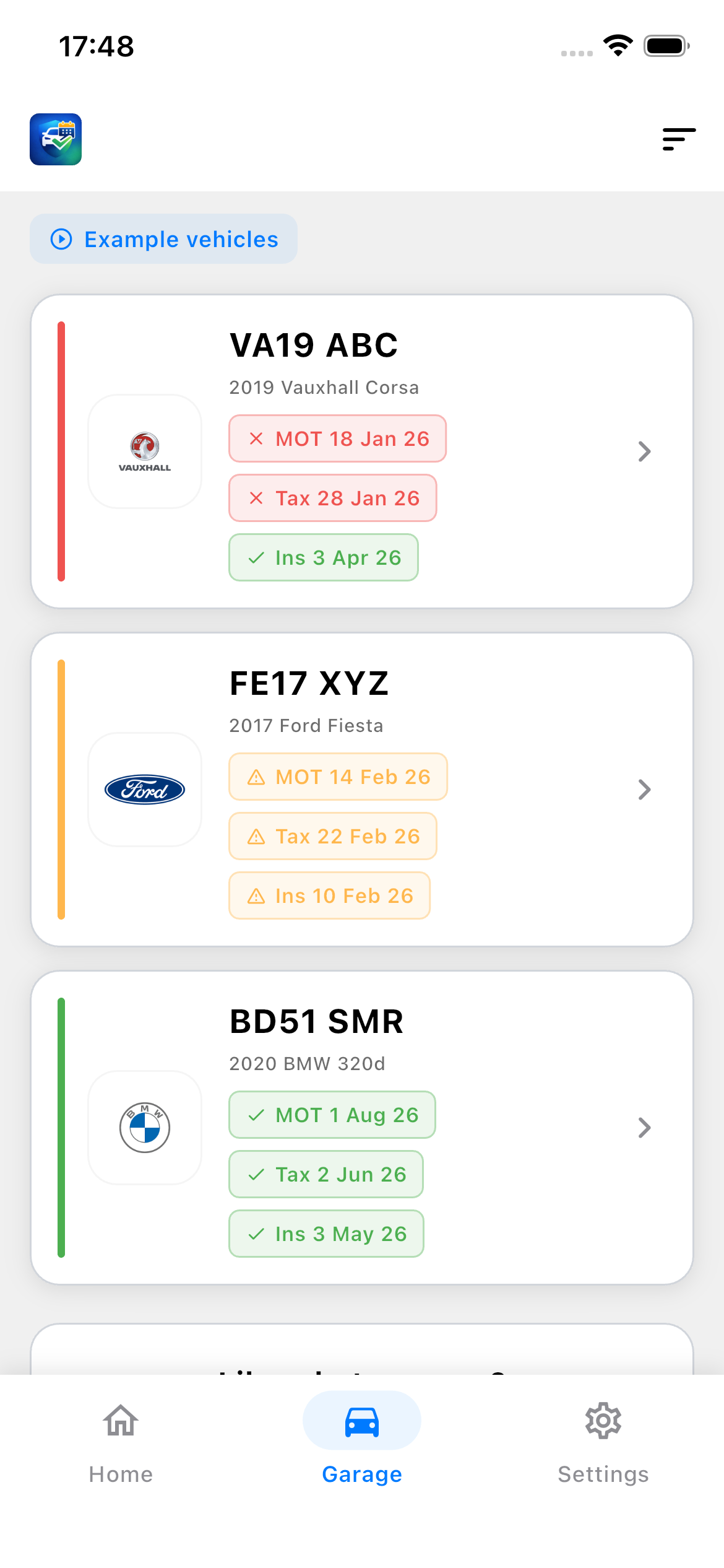 AutoMate AI garage screen showing vehicle status